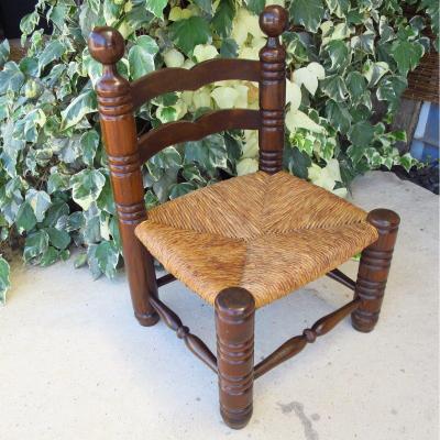 Low Straw Chair In The Taste Of Charles Dudouyt Around 1940