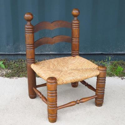 Low Straw Chair In The Taste Of Charles Dudouyt Around 1940