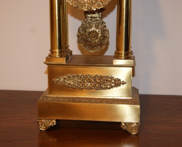 Orologio da tavolo Francese del 1800 Stile Impero in Bronzo Dorato al mercurio-photo-4