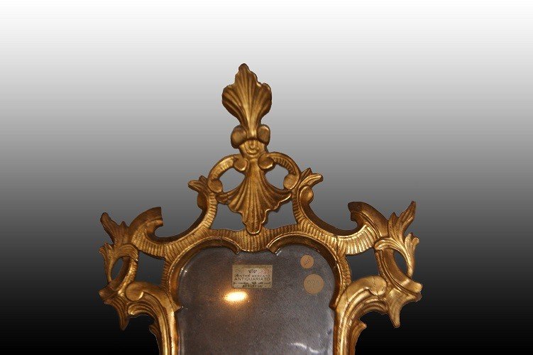 Stupenda piccola specchiera italiana del 1700 dorata foglia oro-photo-2