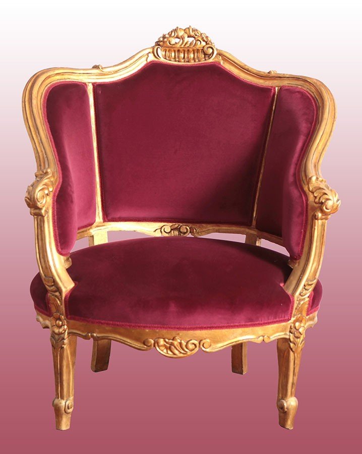 Salotto francese stile Luigi XVI di fine 1800 inizio 1900 dorato foglia oro-photo-3
