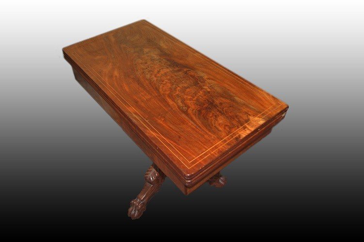 Bellissimo tavolino da gioco francese stile Carlo X in legno di mogano-photo-3