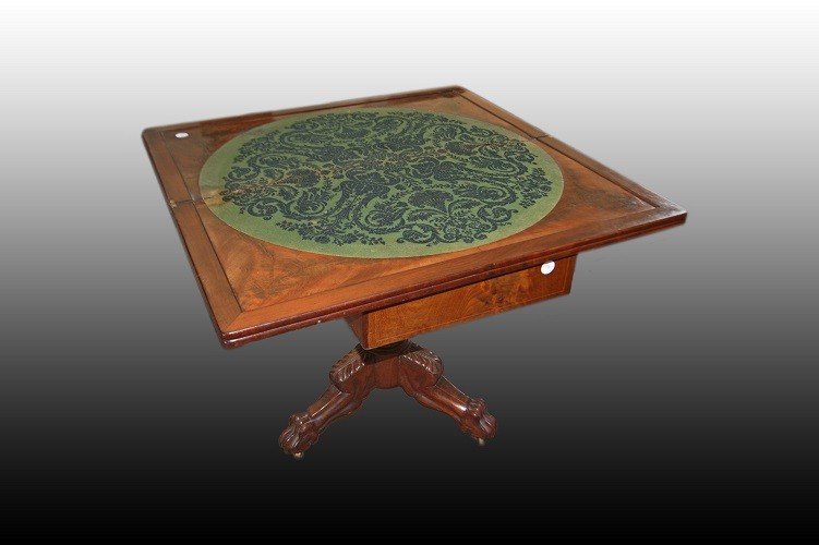 Bellissimo tavolino da gioco francese stile Carlo X in legno di mogano-photo-4