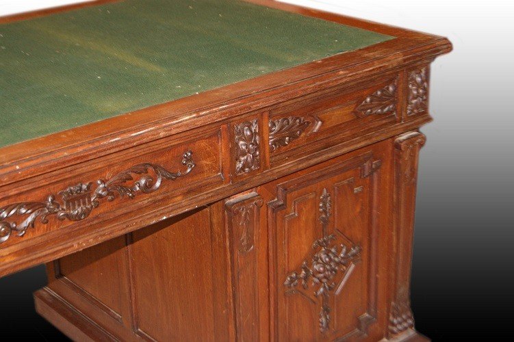 Scrivania ministeriale francese del 1800 in legno di mogano con cassetti-photo-3