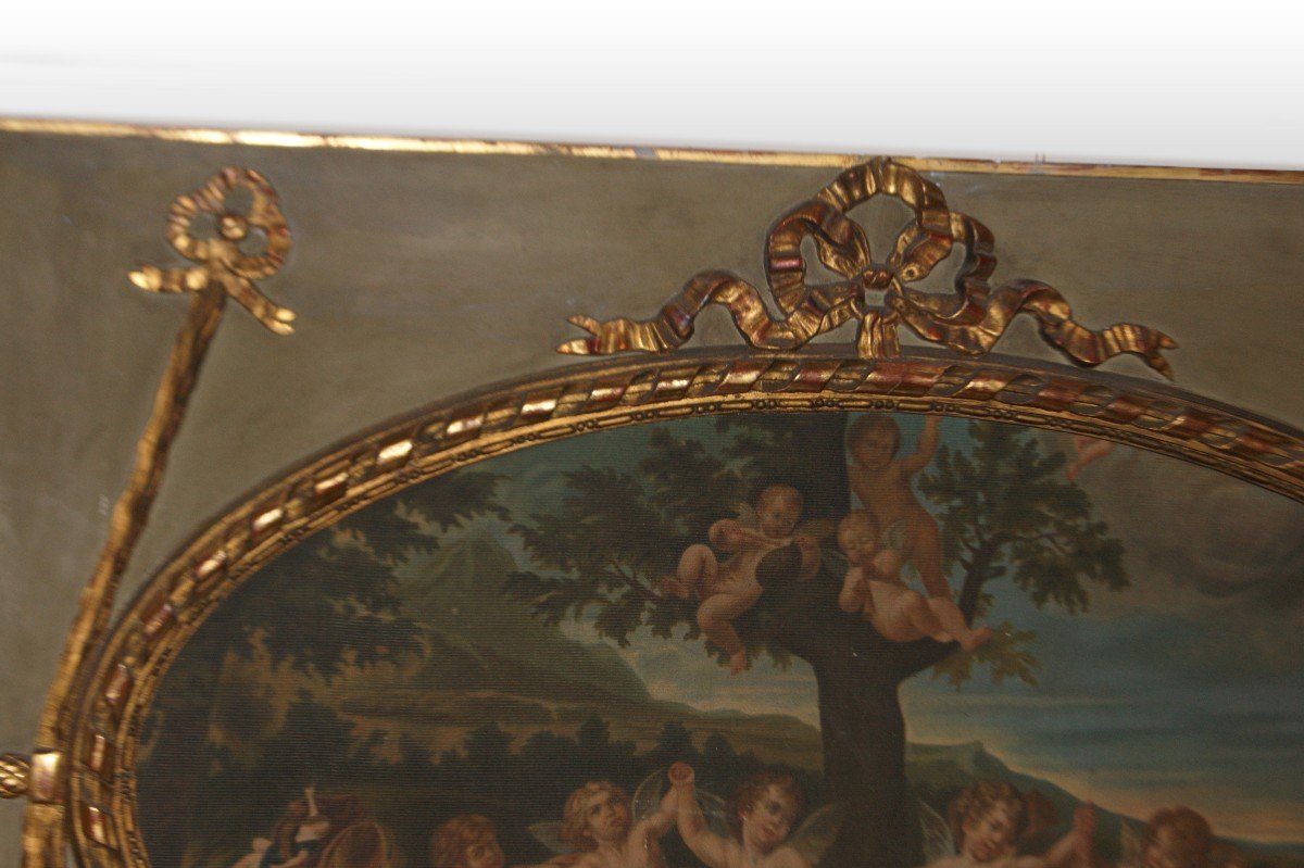 Bellissima grande caminiera francese stile Luigi XVI con stupendo dipinto su tela-photo-3