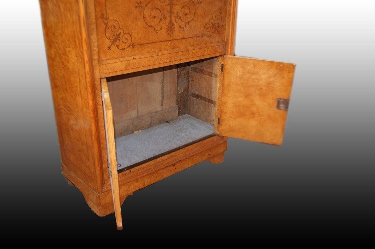 Secretaire francese del 1800 stile Carlo X finemente intarsiato-photo-6