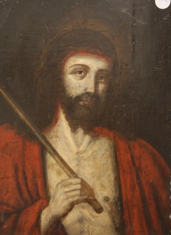 Olio su tavola del 1600 raffigurante "Cristo"-photo-2