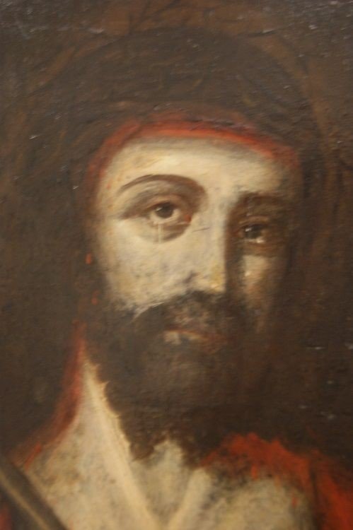 Olio su tavola del 1600 raffigurante "Cristo"-photo-3