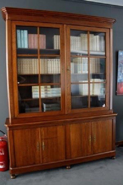 Grande libreria francese stile Impero di fine 1800 in legno noce-photo-2