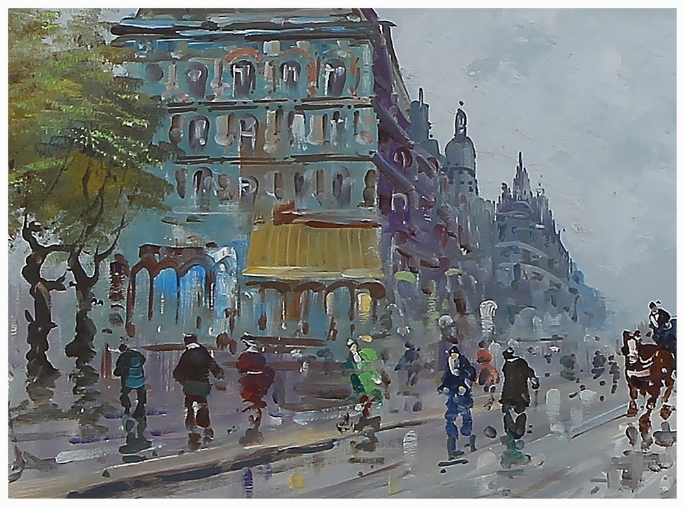 Olio su tela raffigurante una veduta urbana parigina-photo-4
