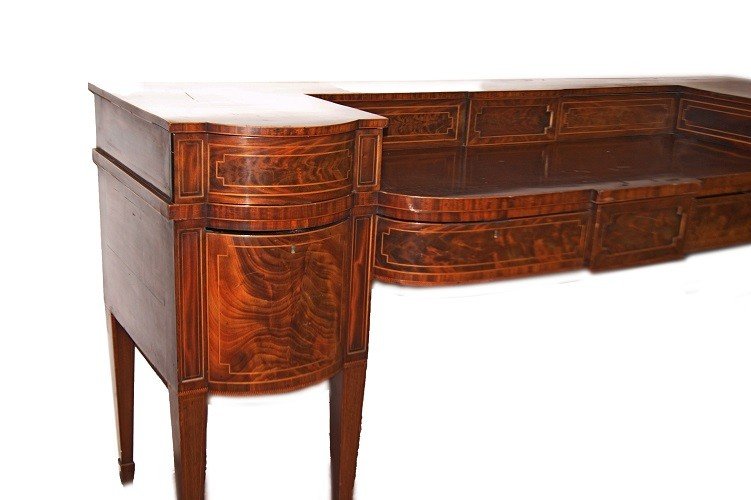 Grande credenza sideboard inglese stile Vittoriano del 1800 in mogano e piuma di mogano-photo-2