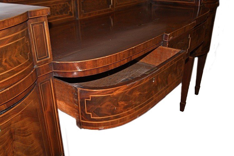 Grande credenza sideboard inglese stile Vittoriano del 1800 in mogano e piuma di mogano-photo-4