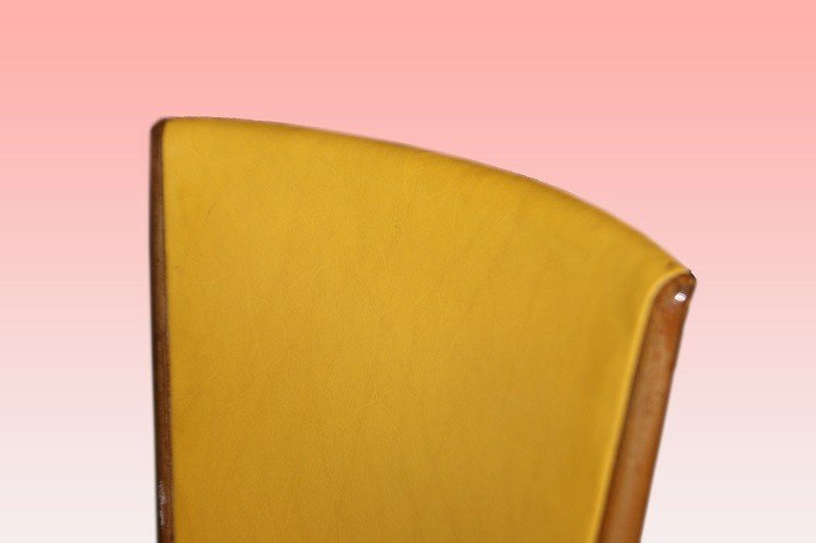 Tavolo italiano stile Decò con gruppo di 6 sedie rivestite in similpelle-photo-4