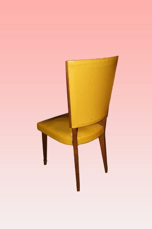 Tavolo italiano stile Decò con gruppo di 6 sedie rivestite in similpelle-photo-6