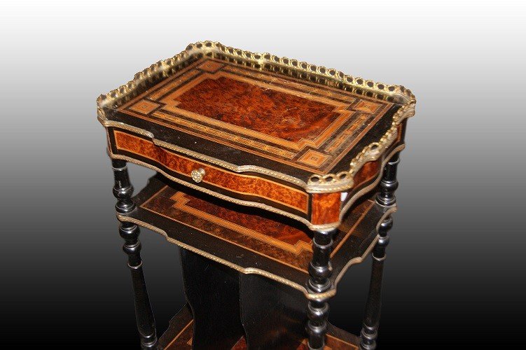 Etagere francese porta musica stile Napoleone III in legno ebanizzato con intarsi-photo-2