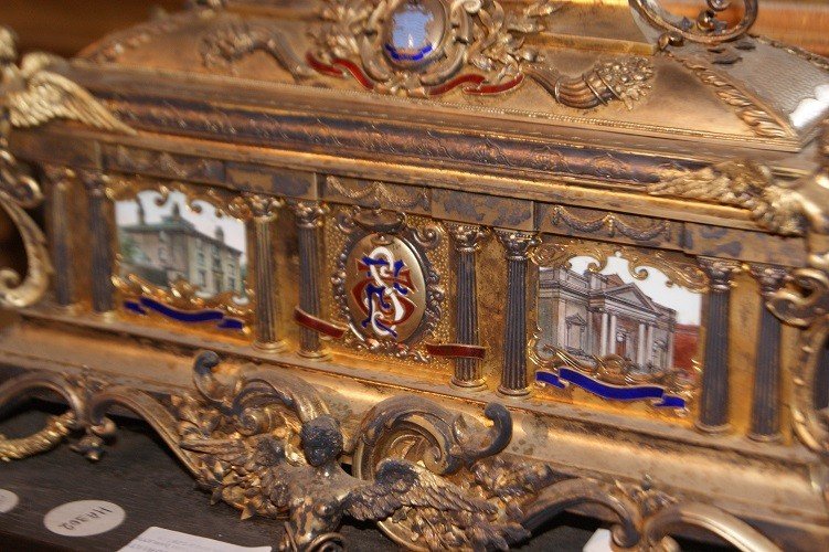 Magnifico cofanetto porta gioie / documenti in argento rivestito d'oro vermeil-photo-4