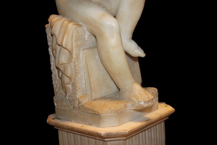 Scultura in marmo Francese del 1800 raffigurante putto-photo-3