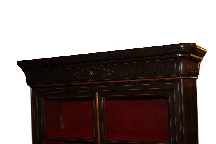 Vetrina libreria francese del 1800 stile Carlo X in legno di Ebano con intarsi-photo-3