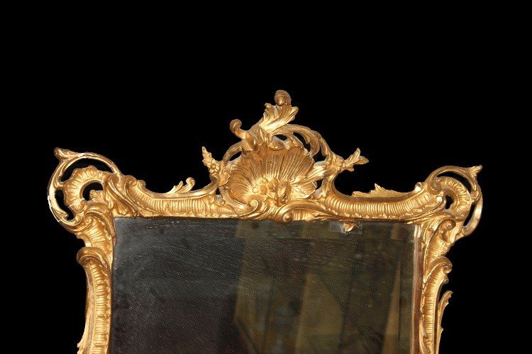 Elaborata specchiera francese di inizio 1800 dorata foglia oro-photo-2