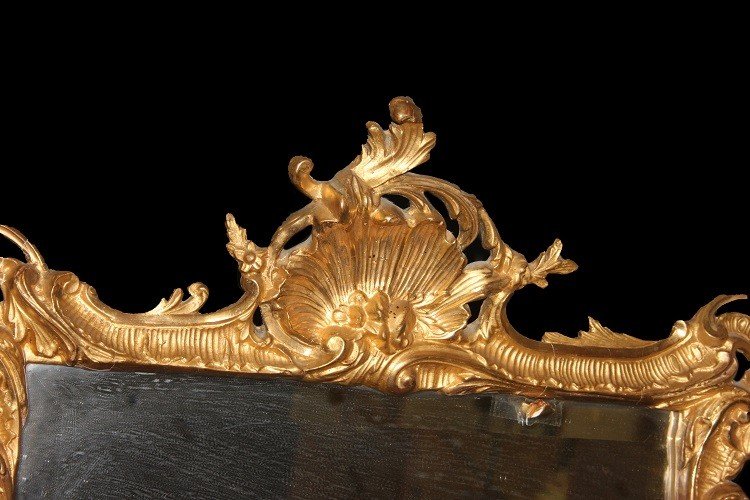 Elaborata specchiera francese di inizio 1800 dorata foglia oro-photo-3