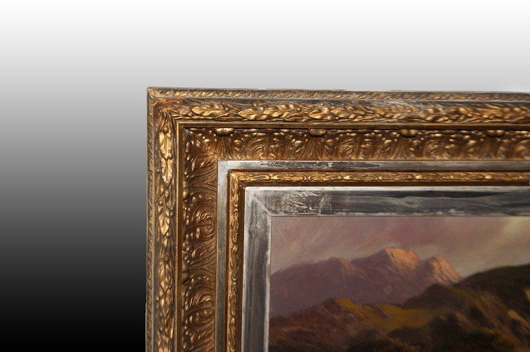 Olio su tela inglese del 1800 Paesaggio altopiani scozzesi con Buoi Highlander-photo-4