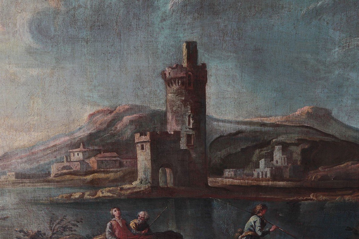 Olio su tela "Paesaggio Ligure" italiano del 1700-photo-2