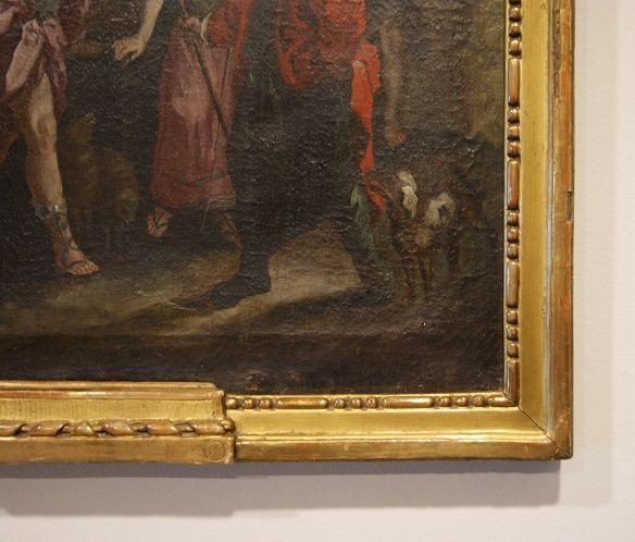 Olio su tela italiano del 1700 in prima tela. Raffigurata scena con 5 personaggi-photo-3