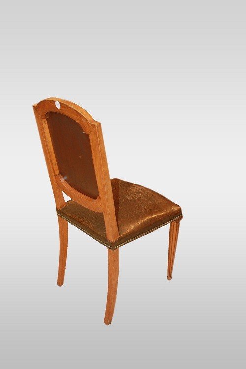 Gruppo di 6 sedie stile Luigi XVI con seduta e schienale in pelle stampata-photo-1