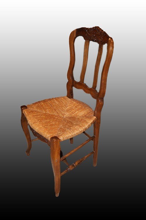 Gruppo di 6 sedie provenzali in legno di rovere con seduta impagliata-photo-2