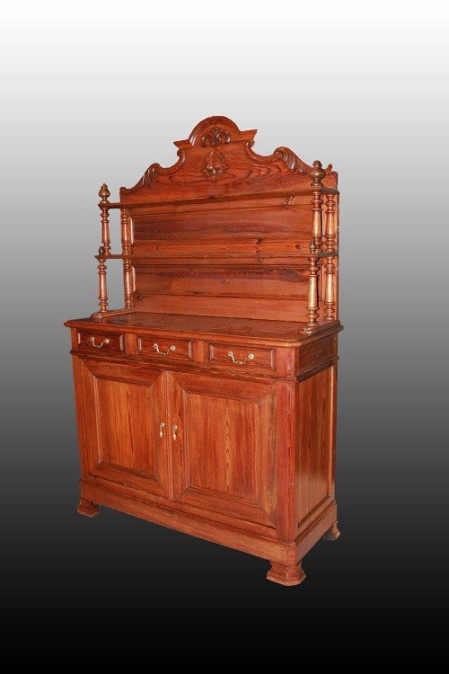 Credenza piattaia con alzata stile Luigi Filippo in legno di larice XIX secolo-photo-2