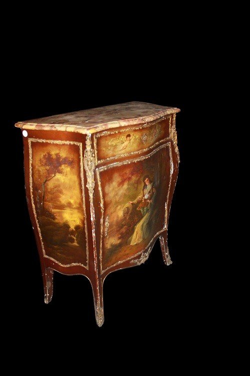 Vernis Martin cabinet painted with a gallant scene and marble top from the 19th century-photo-2