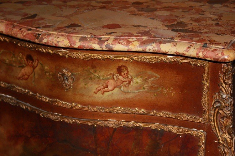 Vernis Martin cabinet painted with a gallant scene and marble top from the 19th century-photo-4