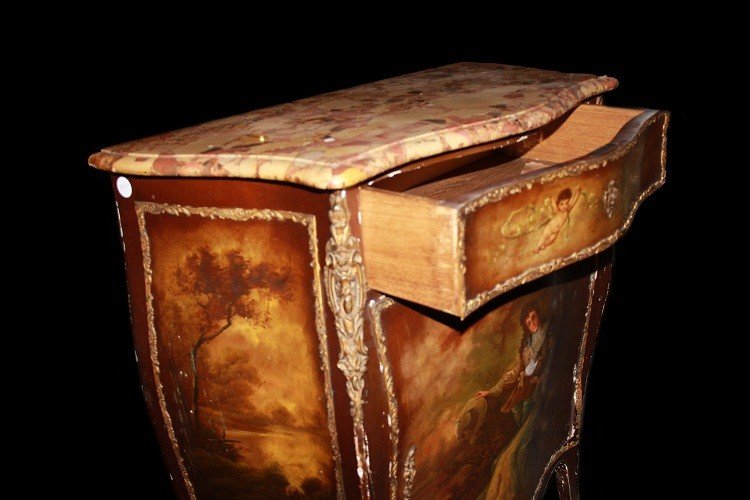 Vernis Martin cabinet painted with a gallant scene and marble top from the 19th century-photo-2