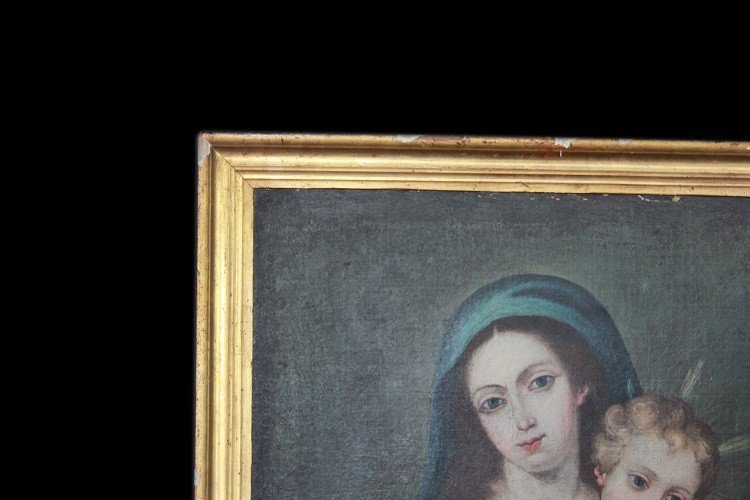 Olio su tela Spagnolo di inizio 1800 Raffigurante Madonna con Bambino Gesù-photo-1