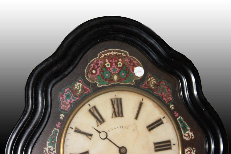 Orologio pensile francese del 1800 laccato nero e con intarsio cloisonne-photo-2