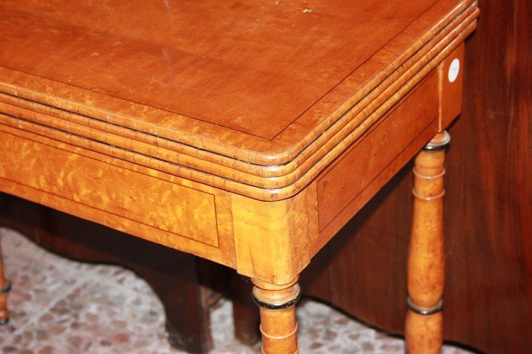 Tavolino da gioco stile Sheraton del 1800 in legno di acero-photo-3