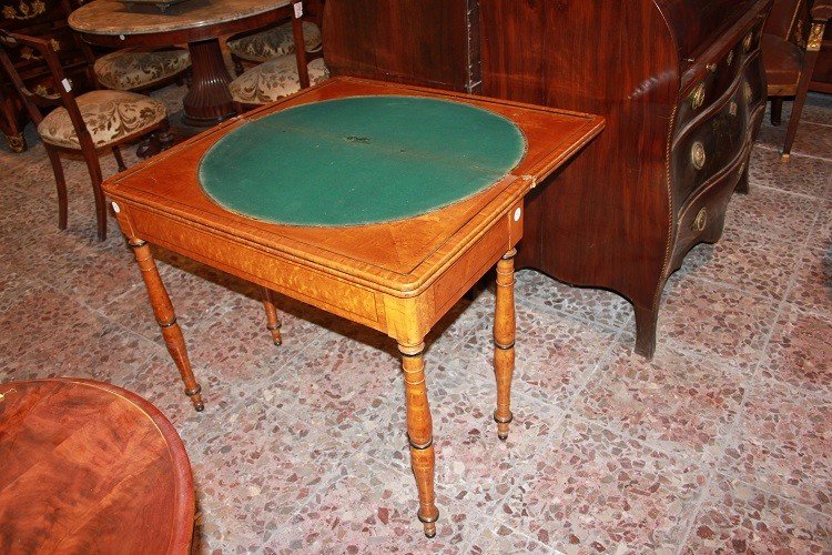 Tavolino da gioco stile Sheraton del 1800 in legno di acero-photo-4