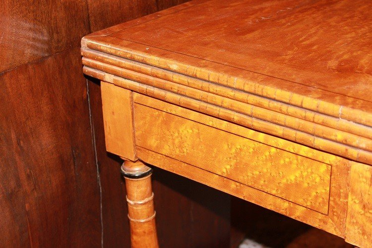 Tavolino da gioco stile Sheraton del 1800 in legno di acero-photo-2