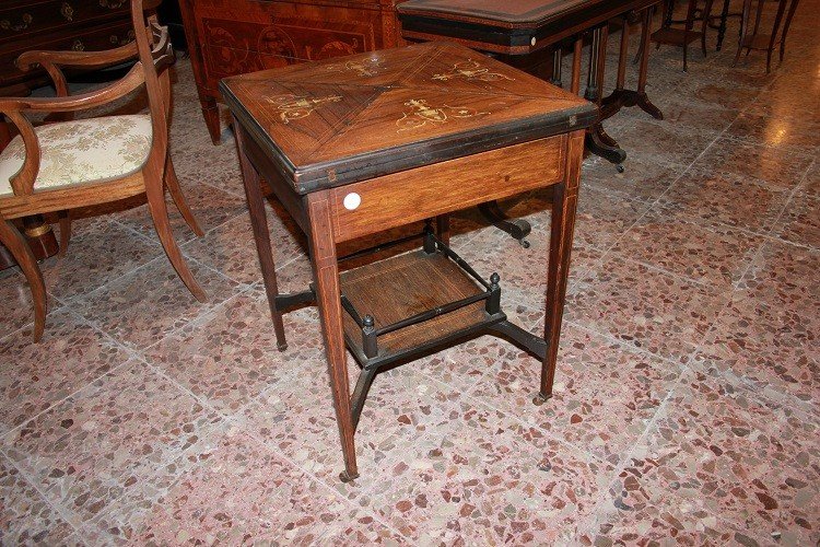 Tavolino da gioco a fazzoletto inglese stile Vittoriano della seconda metà del 1800-photo-3