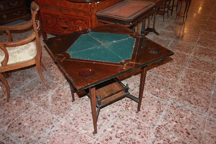 Tavolino da gioco a fazzoletto inglese stile Vittoriano della seconda metà del 1800-photo-4