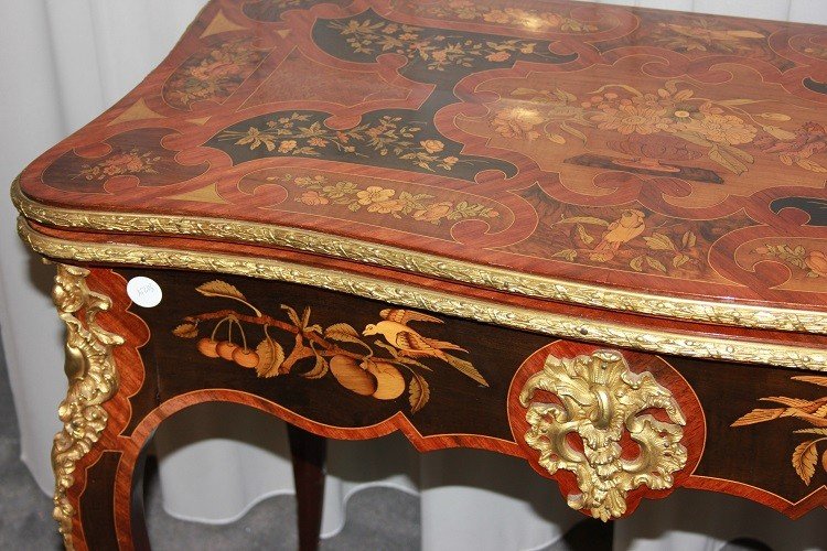 Prezioso tavolino da gioco inglese di gusto francese stile Luigi XV prima metà 1800-photo-2
