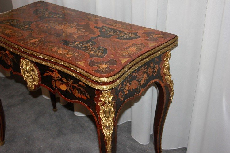 Prezioso tavolino da gioco inglese di gusto francese stile Luigi XV prima metà 1800-photo-3