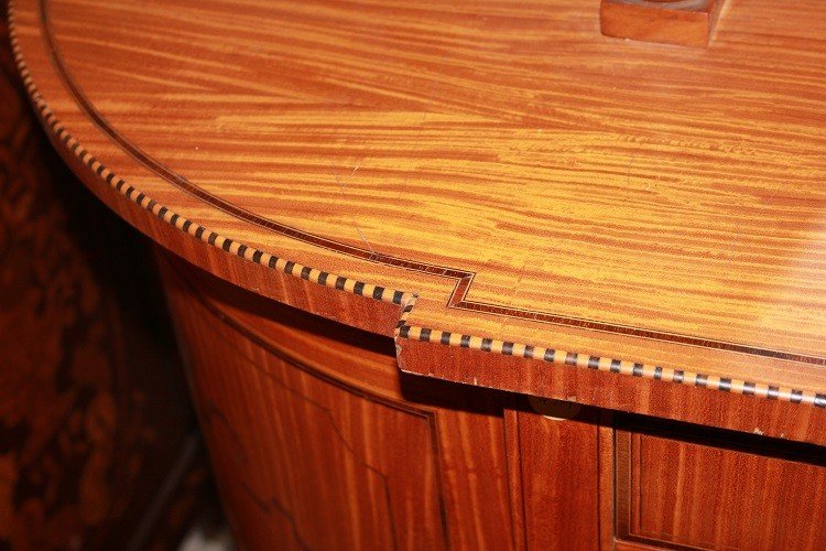 Grande credenza inglese stile Sheraton della seconda metà 1800 in legno satinwood-photo-7