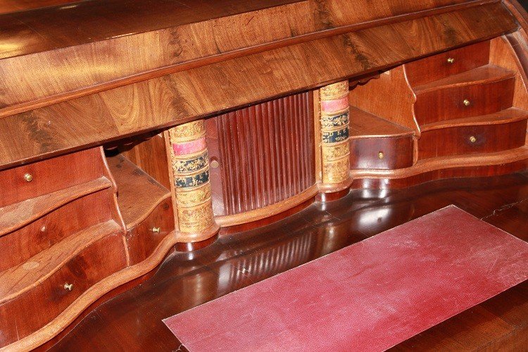 Cassettone Comò a Rullo olandese di inizio 1800 Stile Luigi XV in legno di mogano-photo-1