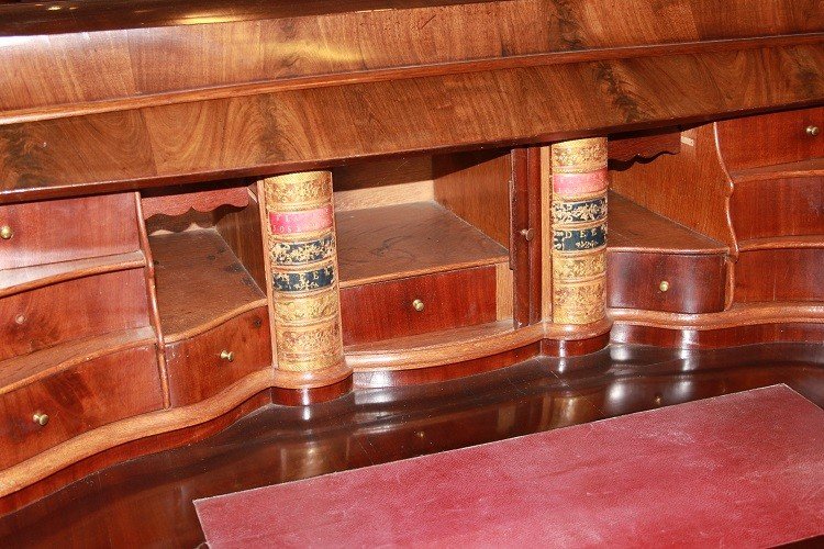 Cassettone Comò a Rullo olandese di inizio 1800 Stile Luigi XV in legno di mogano-photo-2