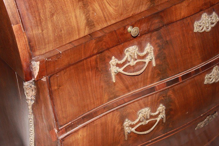 Cassettone Comò a Rullo olandese di inizio 1800 Stile Luigi XV in legno di mogano-photo-4