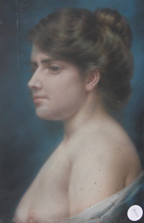Pastello francese di metà 1800 Raffigurante Nudo di donna Theodore Ange Coquelin XIX-photo-2