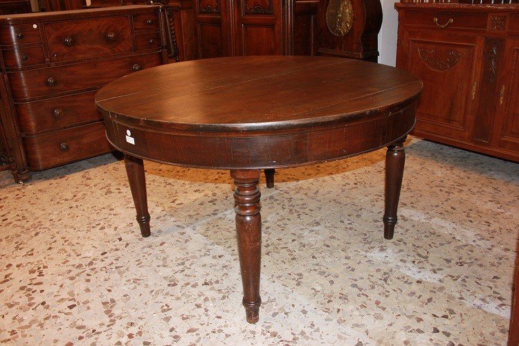 Grande tavolo circolare allungabile di inizio 1800 in legno di noce-photo-4