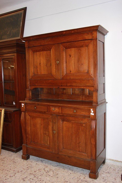 Grande credenza doppio corpo stile Impero di inizio 1800 in legno di rovere-photo-2