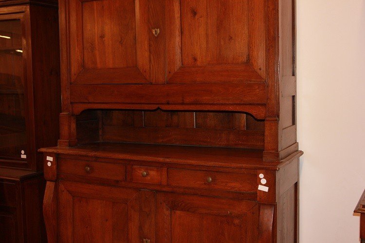 Grande credenza doppio corpo stile Impero di inizio 1800 in legno di rovere-photo-4